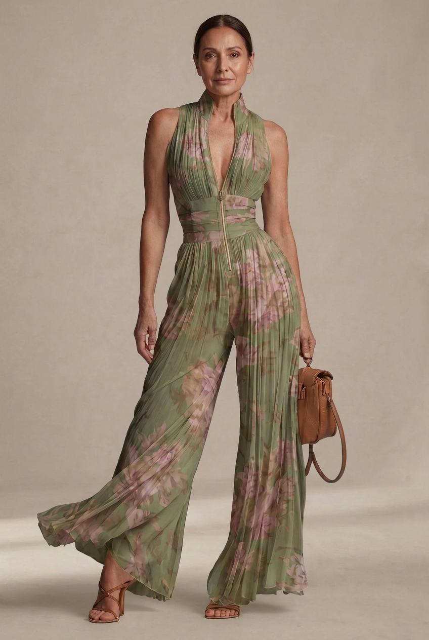 Inés | Macacão floral plissado de chiffon