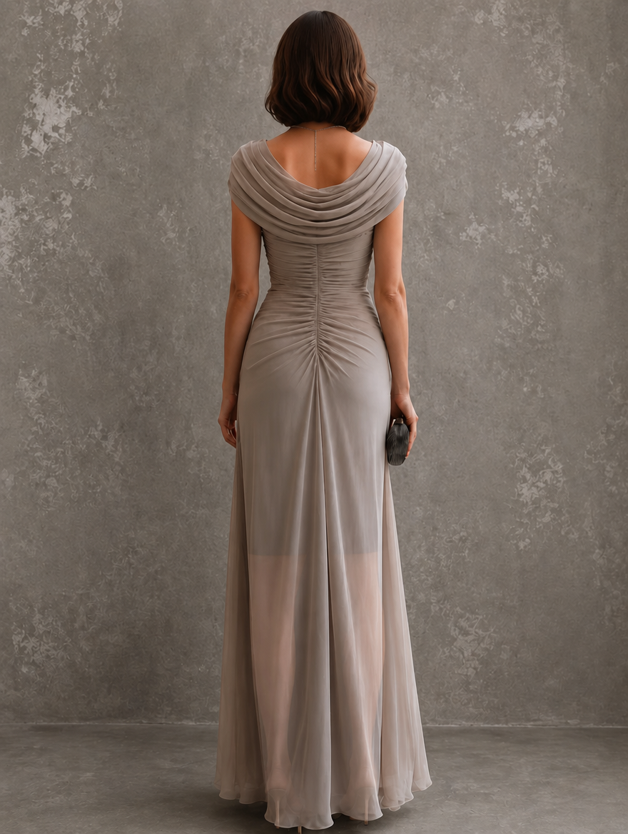 Bennett and Lowe Jilliann maxi dress in flowing fabric with floral pattern, sleeveless design, and V-neck style.
