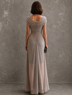 Bennett and Lowe Jilliann maxi dress in flowing fabric with floral pattern, sleeveless design, and V-neck style.