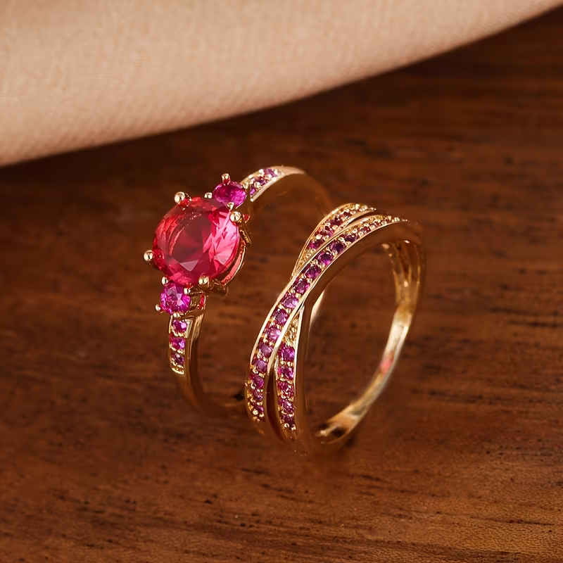 Juego de anillos dobles de esmeralda