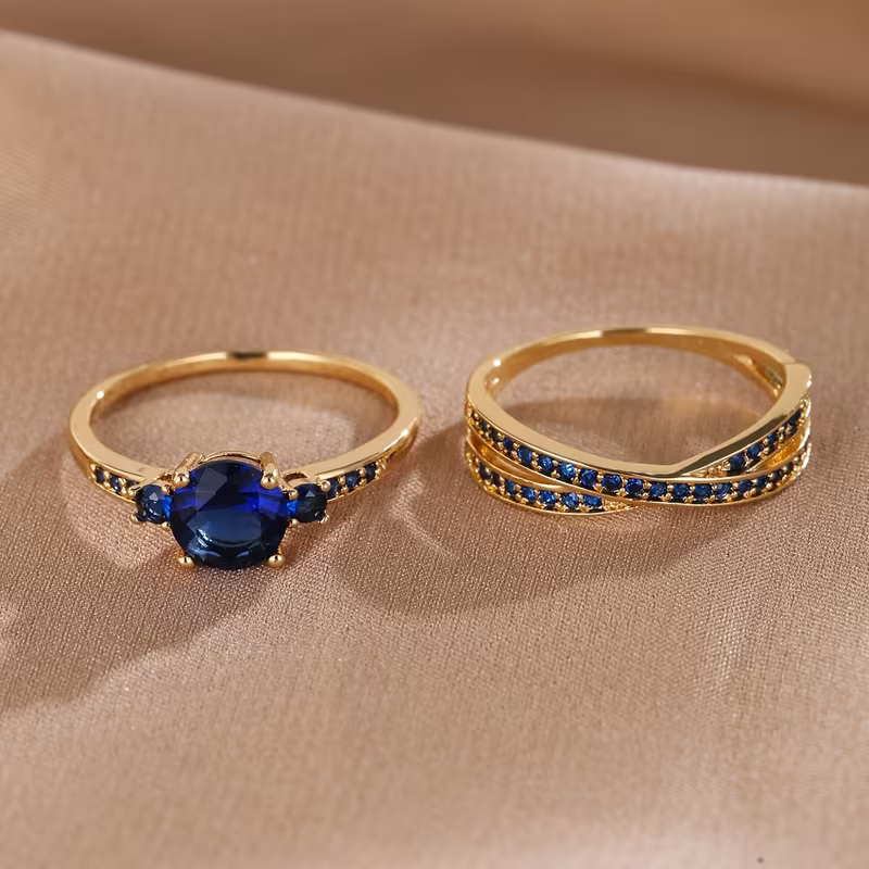 Juego de anillos dobles de esmeralda