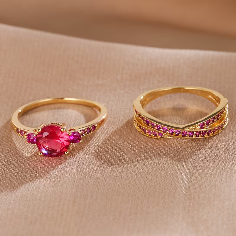 Juego de anillos dobles de esmeralda