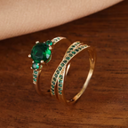Juego de anillos dobles de esmeralda