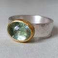 Vintage Green Tourmaline Sterling Silver & Gold Bezel Ring
