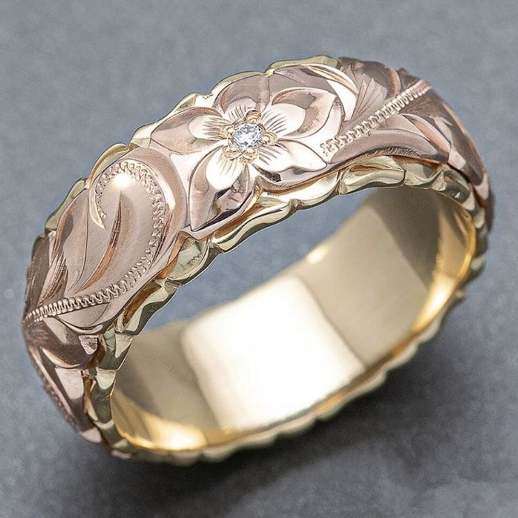 Anillo dorado chapado con estilo de flor de rosa vintage
