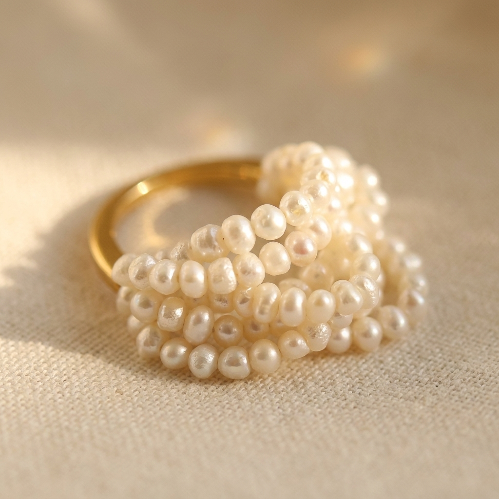 Anillo trenzado de varias capas con perla de agua dulce