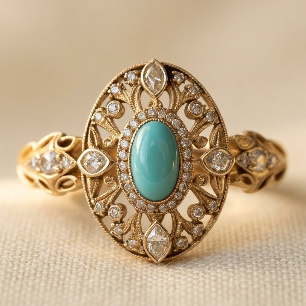 Anillo de turquesa y circonita