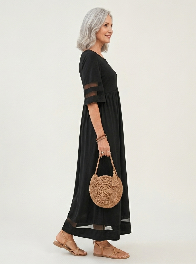 Aubrey | Vestido midi que favorece a silhueta e disfarça a barriga