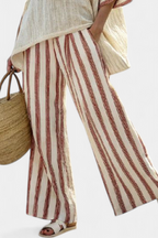 Braelith | Elegant Rustic Striped Top & Cream Linen Pants