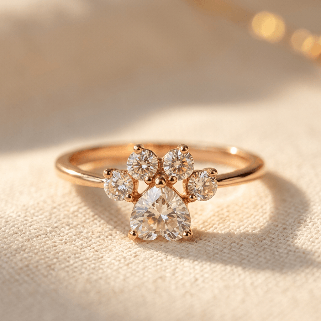 Anillo vintage de huella con circonitas
