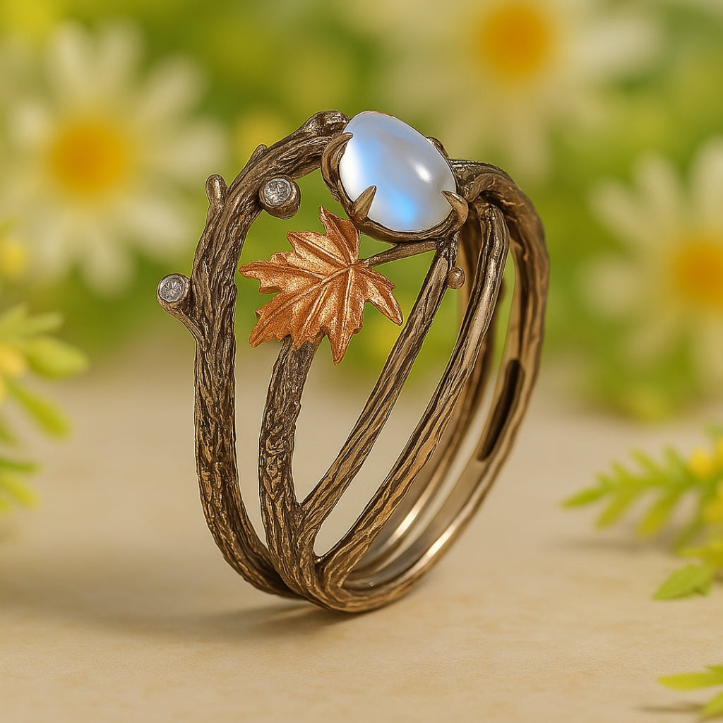 Anillo de piedra lunar natural