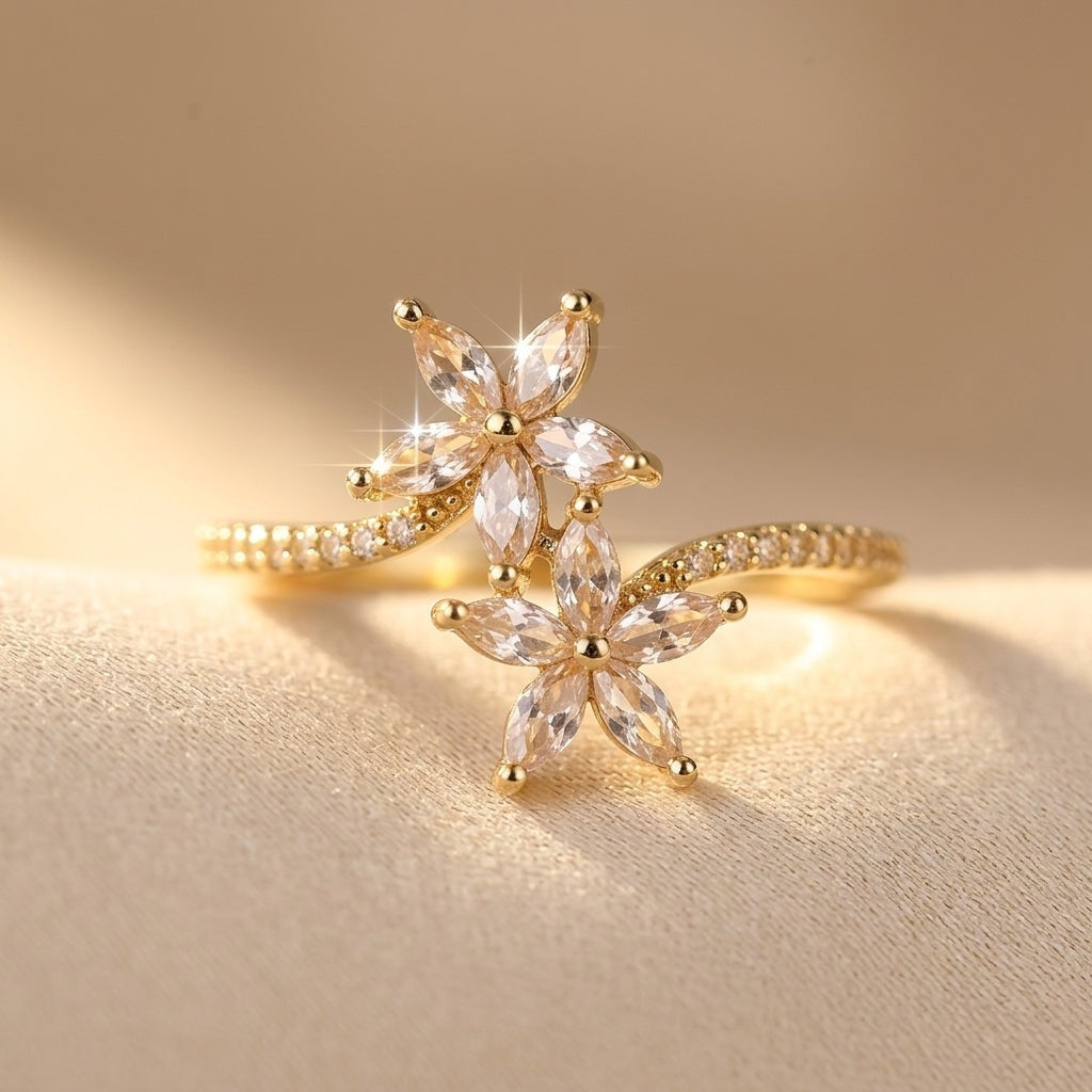Anillo de flores de zirconia