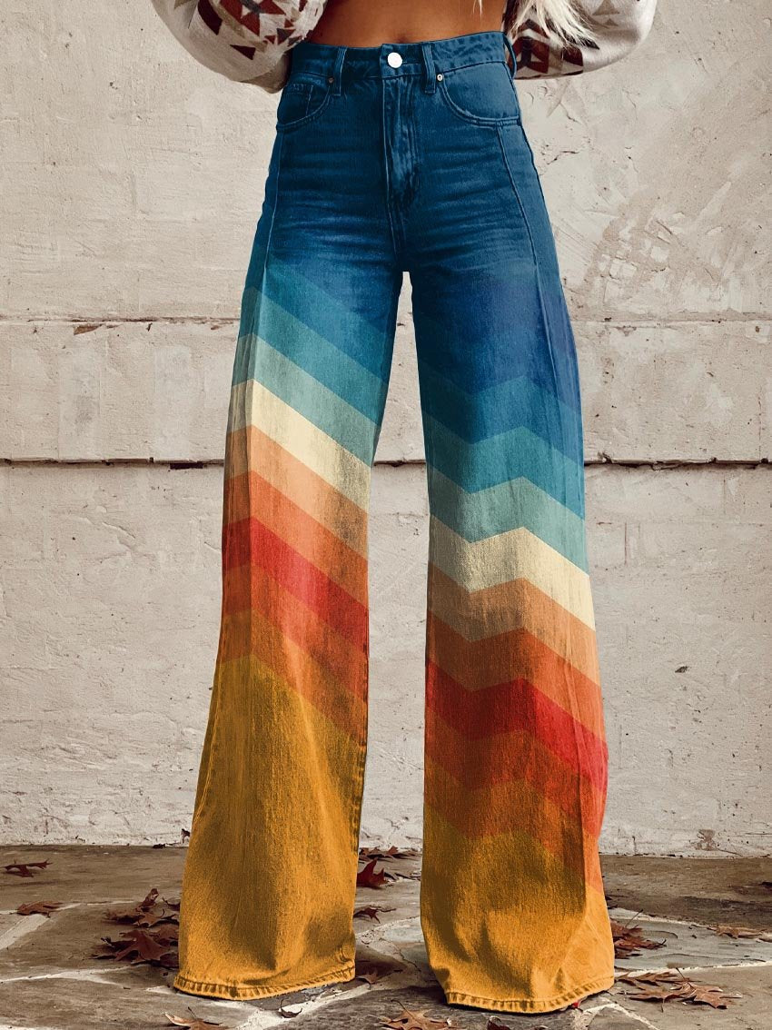 Léa - Calças elegantes retrô com estampa zig zag