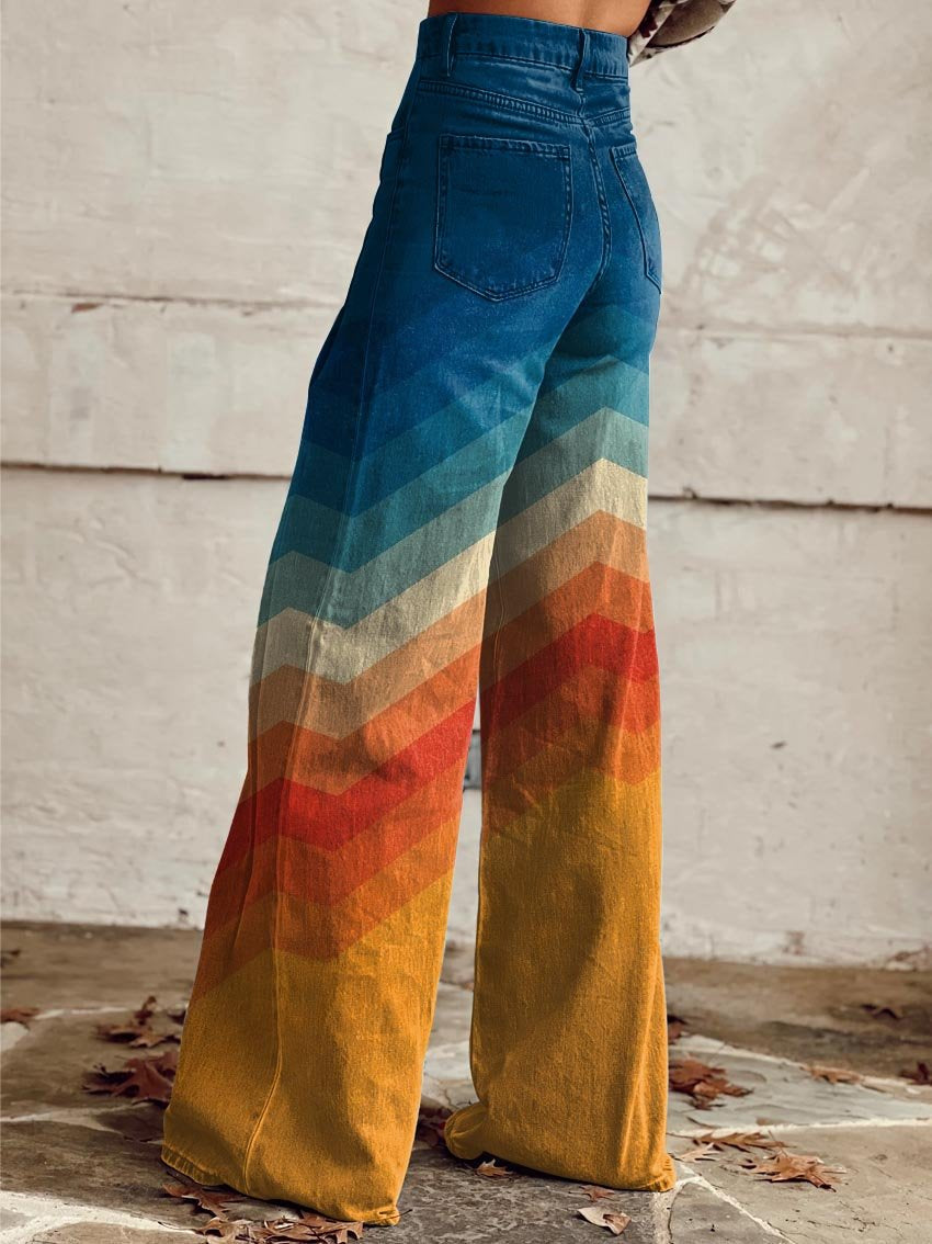 Léa - Calças elegantes retrô com estampa zig zag