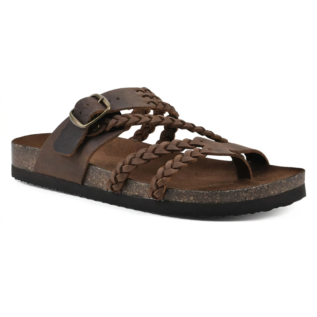 Khaki sandal with footbed branding removed