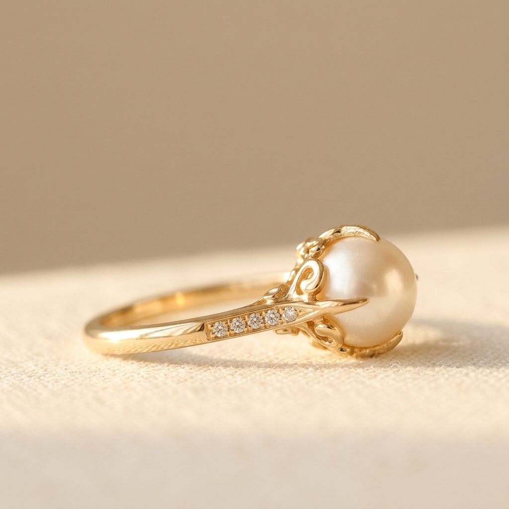 Anillo vintage de perla y circonia, estilo latino, con baño de oro