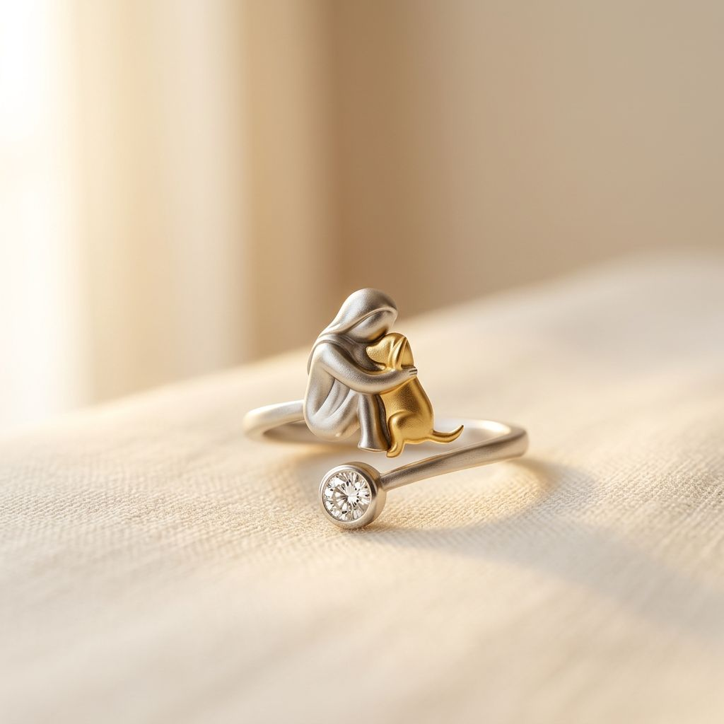 Anillo de plata para perro con piedras de circonita
