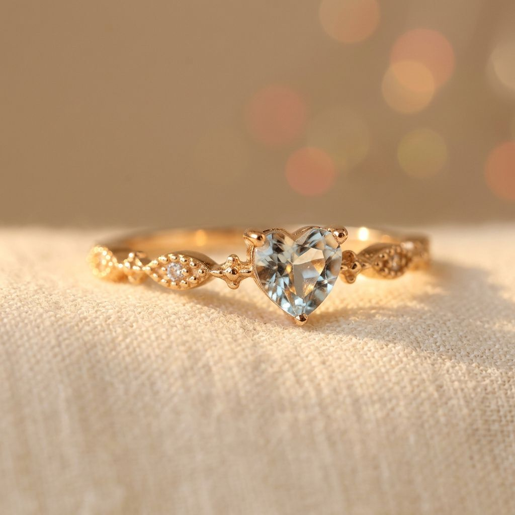 Anillo vintage minimalista dorado con circonita en forma de corazón
