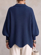 Isadora Bennett and Lowe oversized collared cardigan for women, cream knit with large collar and relaxed fit, displayed on a model.