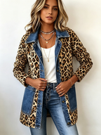 Liana – Long Leopard Print Denim Jacket