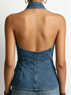 Stylish Casual Halter-neck Denim Top