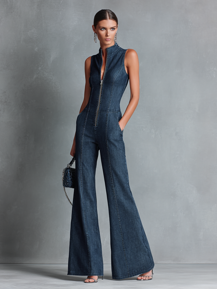 Women's Denim Jumpsuit Wide Leg