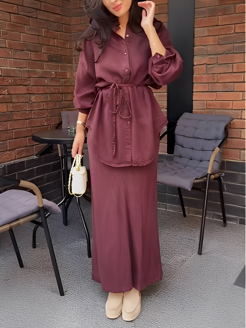 Conjunto de camisa con lazo y cordón ajustable y falda Samantha