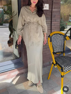 Conjunto de camisa con cordón ajustable y falda Lila