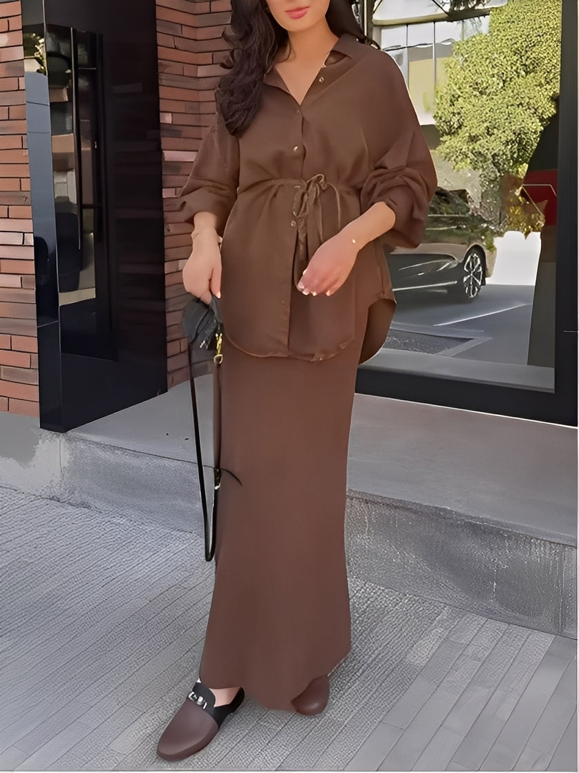 Conjunto de camisa con lazo y cordón ajustable y falda Samantha