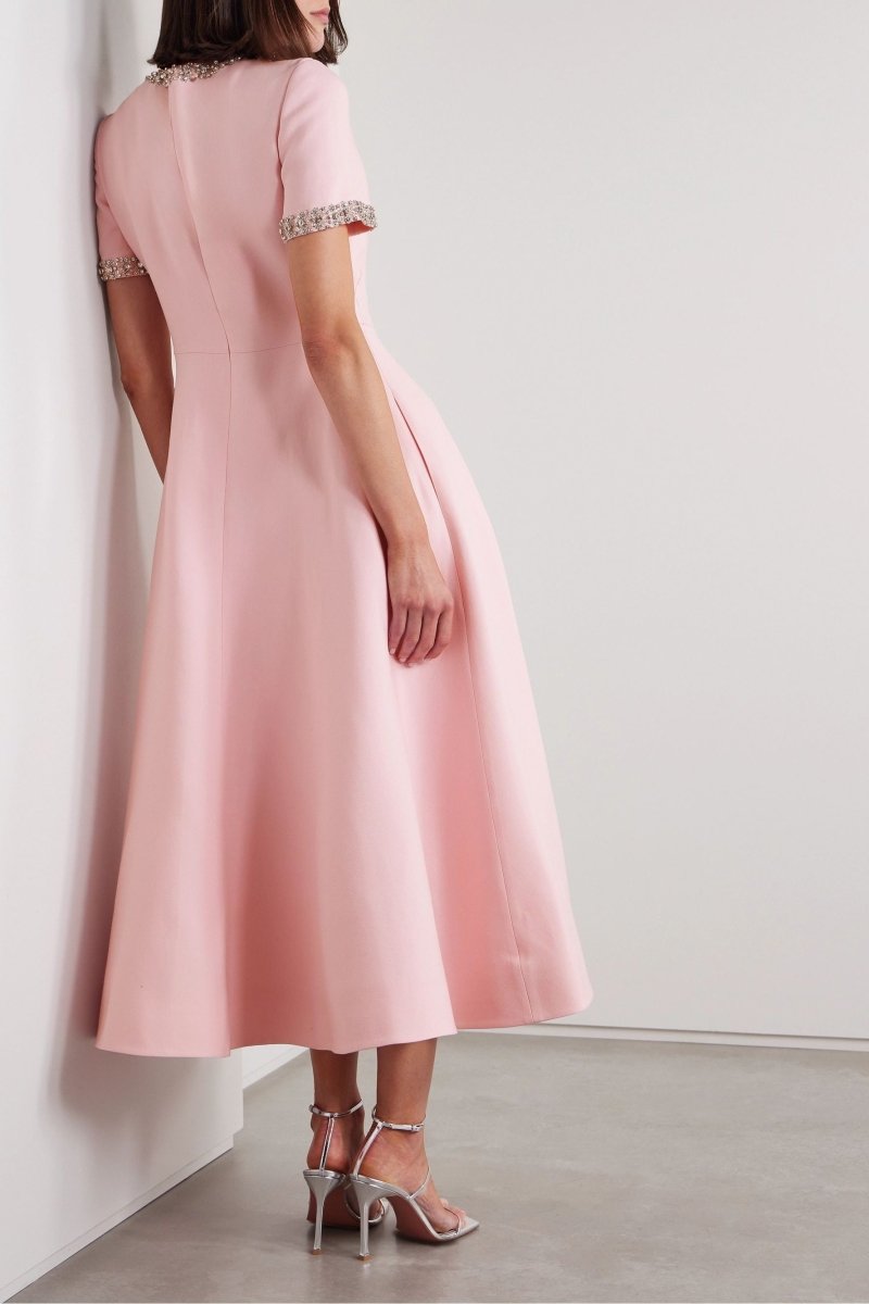 Zoe | Vestido midi com laço e aplicações de cristais